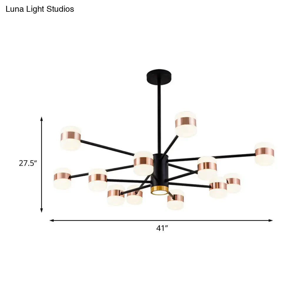Lámpara de araña colgante moderna de hierro negro con 12 luces y pantalla ovalada de acrílico