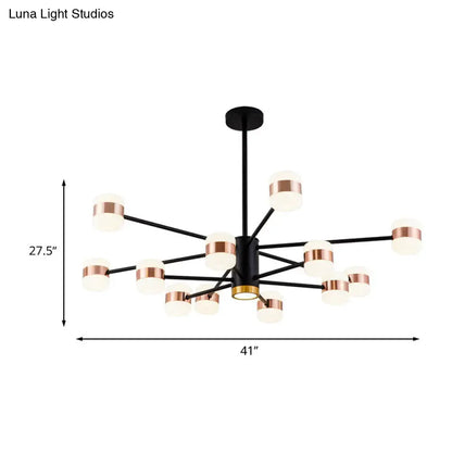 Lámpara de araña colgante moderna de hierro negro con 12 luces y pantalla ovalada de acrílico