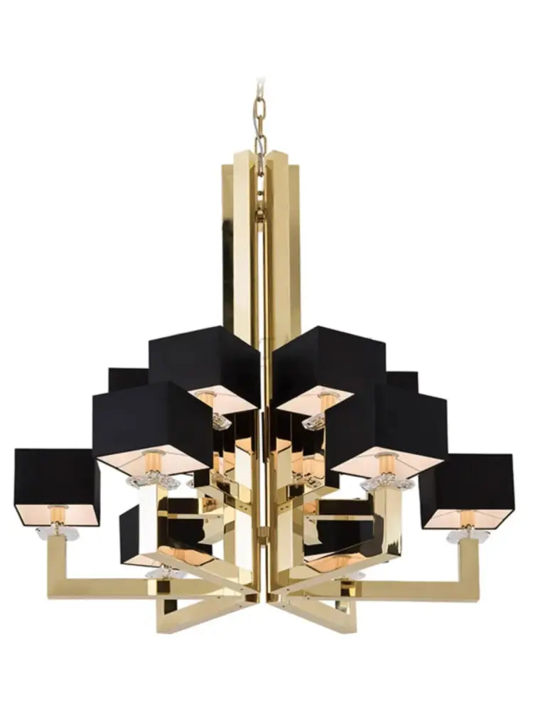 Modern decorbites 12-light chrome chandelier with gold-toned frame black fabric shades and clear crystal accents for dining room