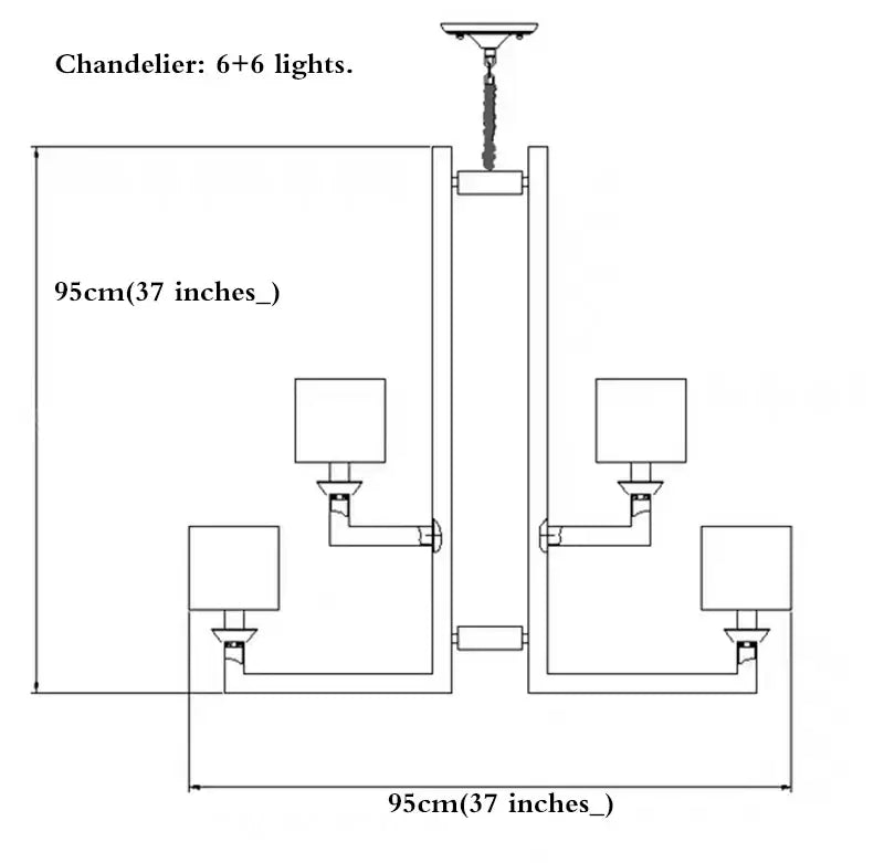 Modern 12-light chrome chandelier with black and clear crystal accents featuring six lights on each side of central rod