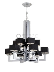 Modern 12-light chrome chandelier with black square shades and clear crystal accents for dining room decorbites 12-light chrome