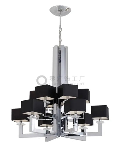 Modern 12-light chrome chandelier with black square shades and clear crystal accents for dining room decorbites 12-light chrome