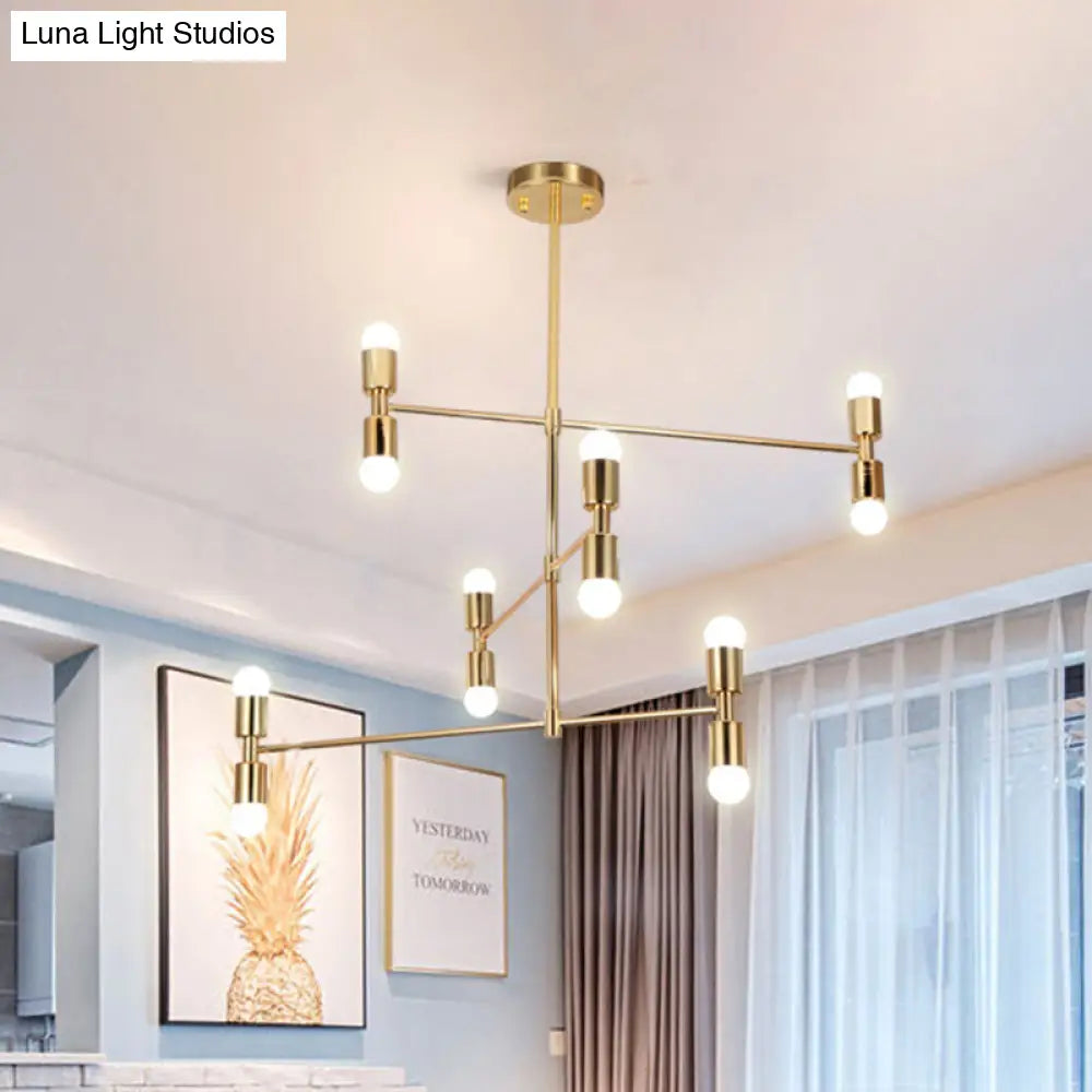 Lámpara de techo moderna de metal con 12 luces y diseño escalonado: araña negra/dorada para sala de estar