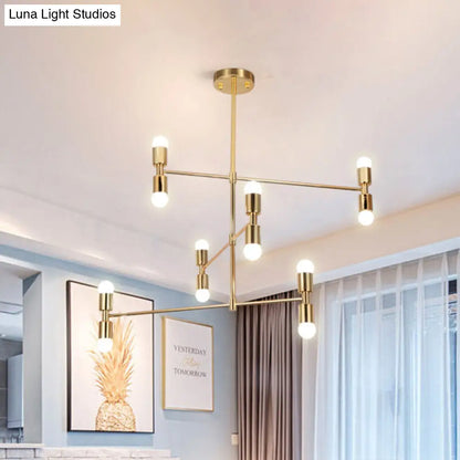 Lámpara de techo moderna de metal con 12 luces y diseño escalonado: araña negra/dorada para sala de estar