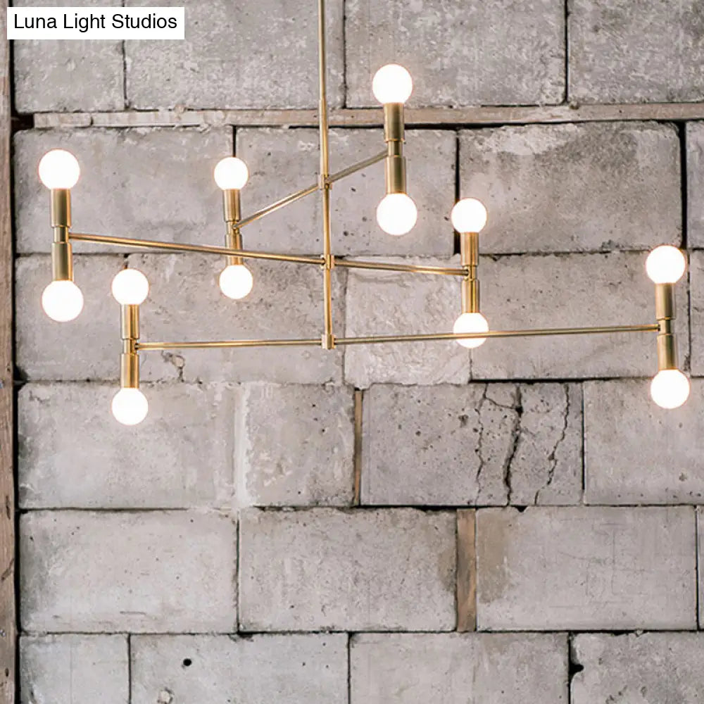 Lámpara de techo moderna de metal con 12 luces y diseño escalonado: araña negra/dorada para sala de estar