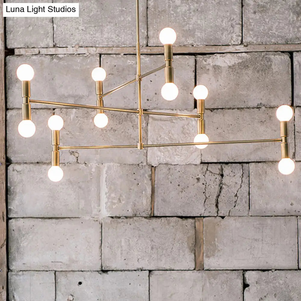 Lámpara de techo moderna de metal con 12 luces y diseño escalonado: araña negra/dorada para sala de estar