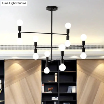 Lámpara de techo moderna de metal con 12 luces y diseño escalonado: araña negra/dorada para sala de estar