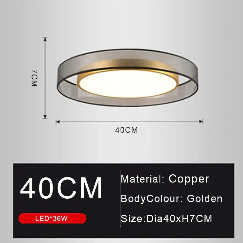 Golden copper circular 16w copper ceiling light with frosted glass for modern minimalist living room design