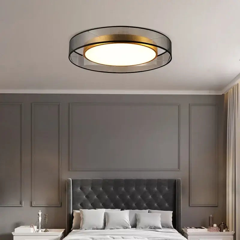 Modern 16w copper ceiling light with gold-toned center and black mesh outer ring for living room lighting