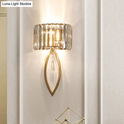 DecorBites™ DecorBites™ Modern 2-Bulb Gold Flush Mount Sconce with Prismatic Crystal for Aisle Lighting