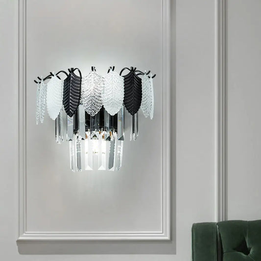 DecorBites™ DecorBites™ Modern 2-Layer Crystal Rectangle Sconce Light Fixture with 3-Head Black and White Wall Lamp