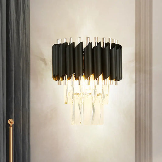 DecorBites™ DecorBites™ Modern 2-Light Clear K9 Crystal Wall Sconce Light Fixture in Black