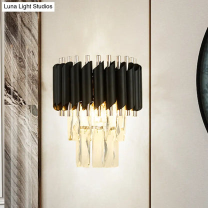 Aplique de pared DecorBites™ moderno de 2 luces con cristal K9 transparente en color negro