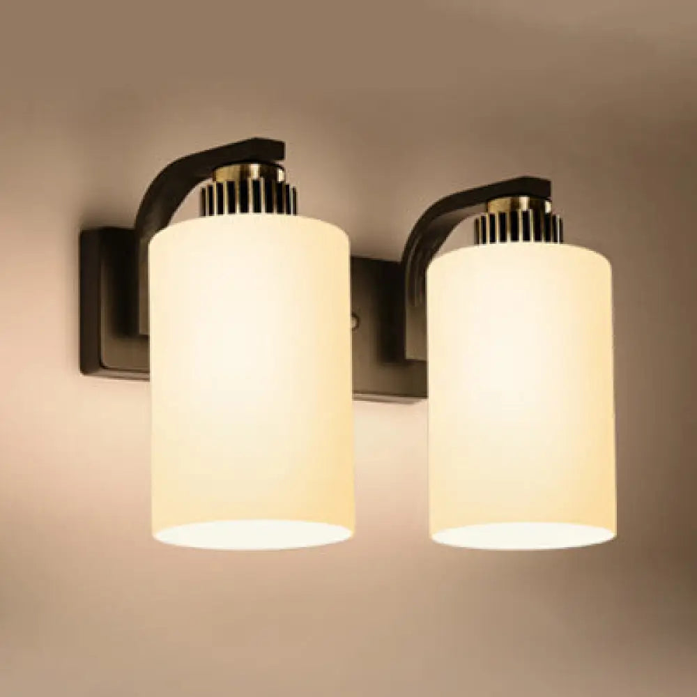 DecorBites™ DecorBites™ Modern 2-Light Frosted Glass Black Wall Sconce for Bedroom
