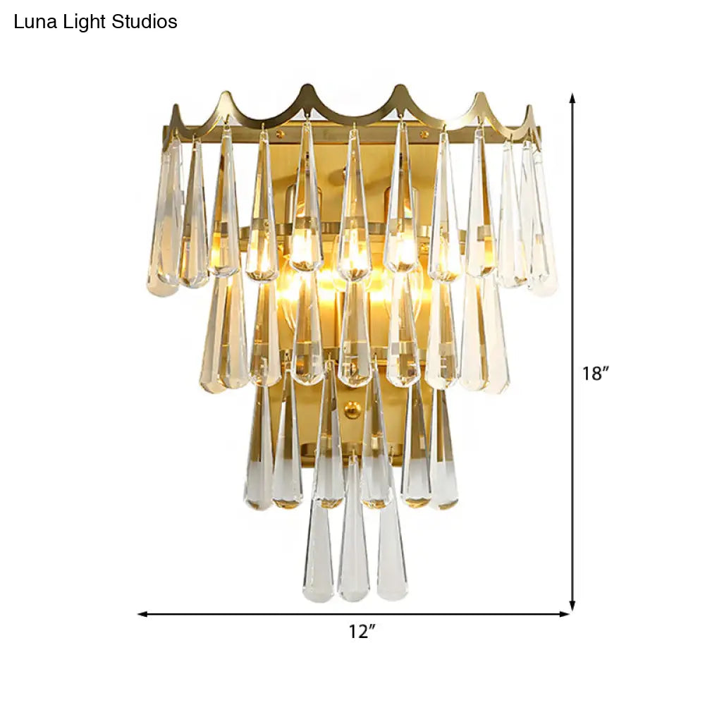 DecorBites™ DecorBites™ Modern 2-Light Metal Wall Fixture with Crystal Teardrop Shade and Golden Finish