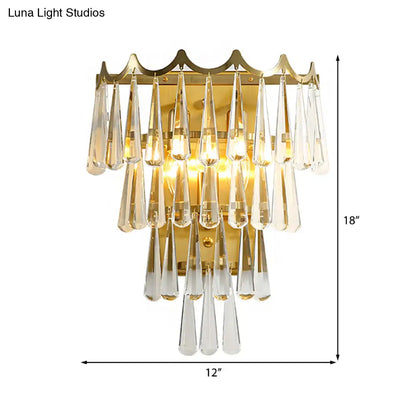DecorBites™ DecorBites™ Modern 2-Light Metal Wall Fixture with Crystal Teardrop Shade and Golden Finish