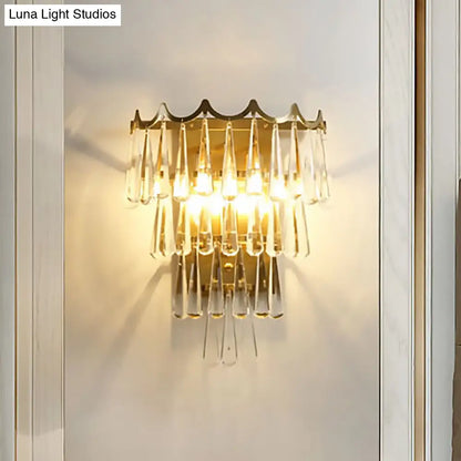 DecorBites™ DecorBites™ Modern 2-Light Metal Wall Fixture with Crystal Teardrop Shade and Golden Finish
