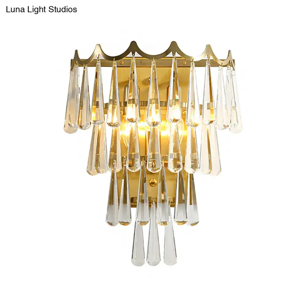 DecorBites™ DecorBites™ Modern 2-Light Metal Wall Fixture with Crystal Teardrop Shade and Golden Finish