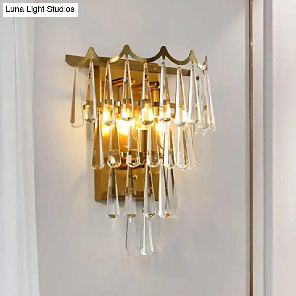 DecorBites™ DecorBites™ Modern 2-Light Metal Wall Fixture with Crystal Teardrop Shade and Golden Finish