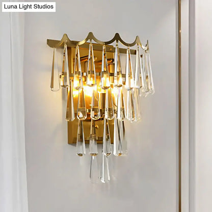 DecorBites™ DecorBites™ Modern 2-Light Metal Wall Fixture with Crystal Teardrop Shade and Golden Finish