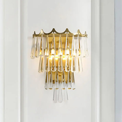 DecorBites™ DecorBites™ Modern 2-Light Metal Wall Fixture with Crystal Teardrop Shade and Golden Finish