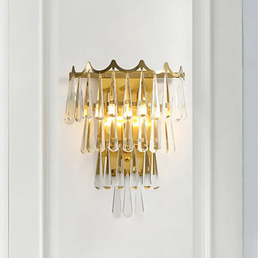 DecorBites™ DecorBites™ Modern 2-Light Metal Wall Fixture with Crystal Teardrop Shade and Golden Finish