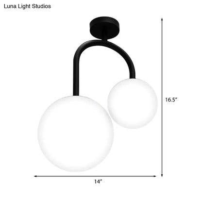 DecorBites™ DecorBites™ Modern 2-Light Semi-Flush Ceiling Fixture with White Glass Lampshade for Bedroom | Semi Mount Lighting