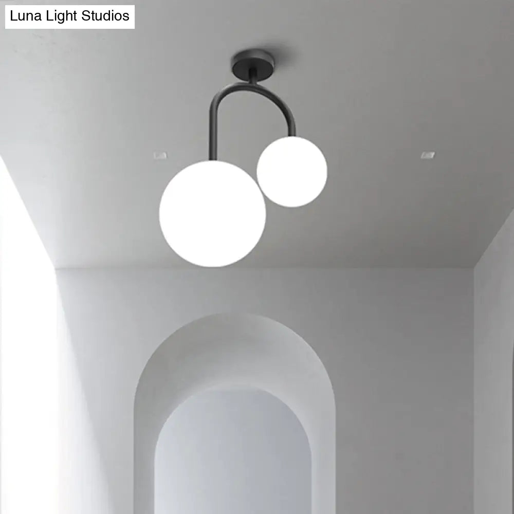 DecorBites™ DecorBites™ Modern 2-Light Semi-Flush Ceiling Fixture with White Glass Lampshade for Bedroom | Semi Mount Lighting