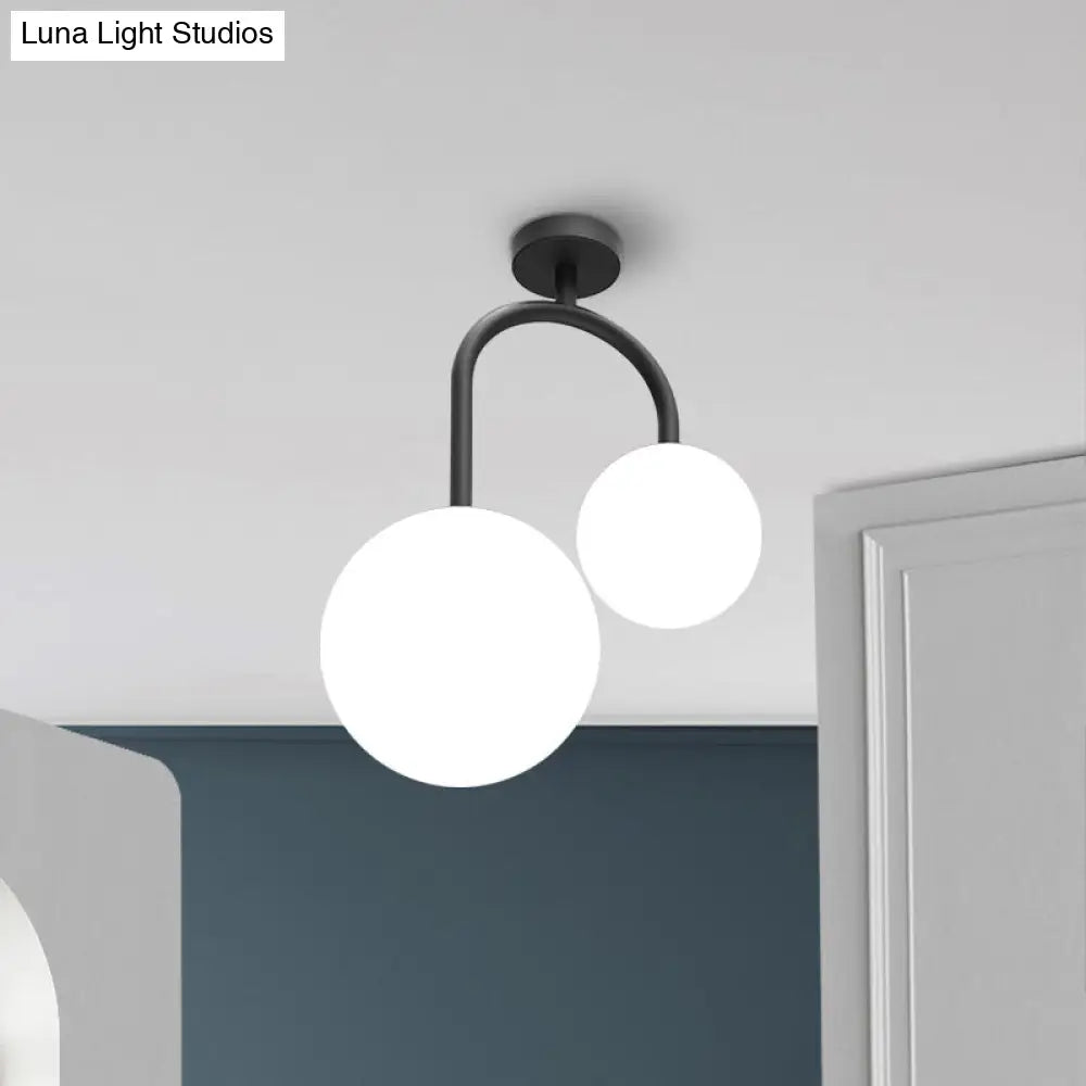 DecorBites™ DecorBites™ Modern 2-Light Semi-Flush Ceiling Fixture with White Glass Lampshade for Bedroom | Semi Mount Lighting