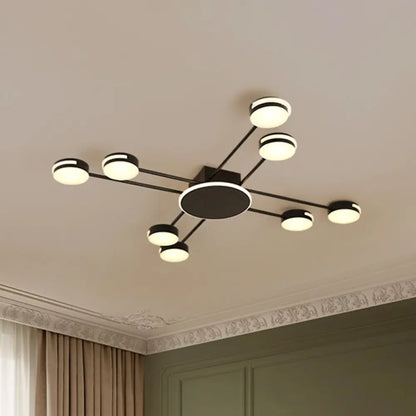 DecorBites™ DecorBites™ Modern 2-Tier Iron Flush Mount Chandelier with 8 Lights in Black/Gold Finish - Warm/White/Natural Lighting