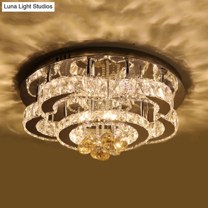 DecorBites™ DecorBites™ Modern 2-Tier LED Ceiling Flushmount in Crystal Chrome Square/Circle Design