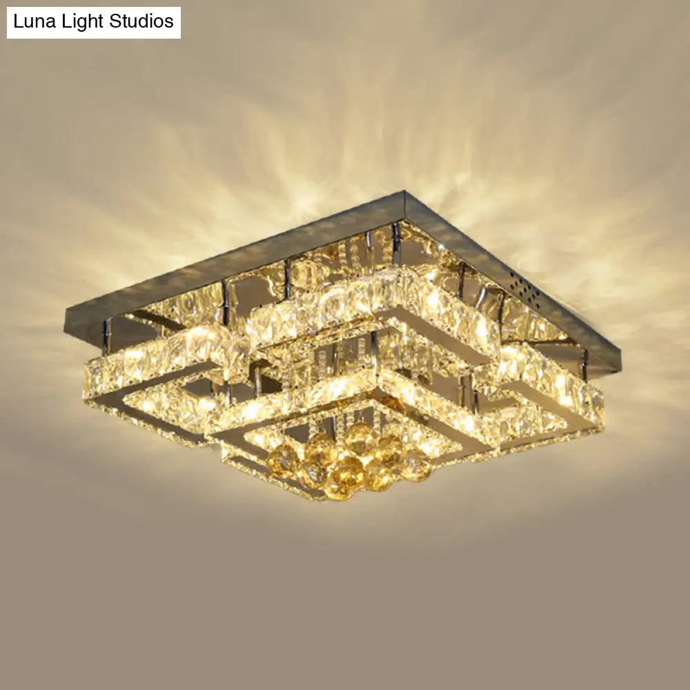 DecorBites™ DecorBites™ Modern 2-Tier LED Ceiling Flushmount in Crystal Chrome Square/Circle Design