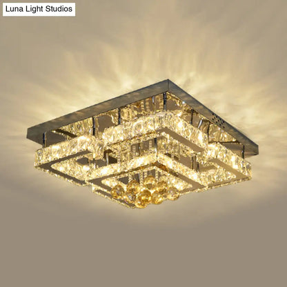 DecorBites™ DecorBites™ Modern 2-Tier LED Ceiling Flushmount in Crystal Chrome Square/Circle Design