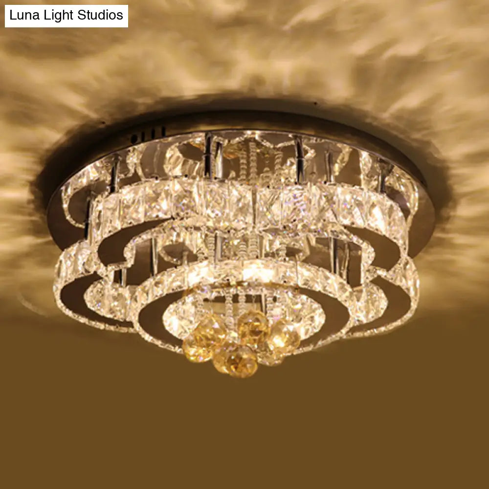 DecorBites™ DecorBites™ Modern 2-Tier LED Ceiling Flushmount in Crystal Chrome Square/Circle Design
