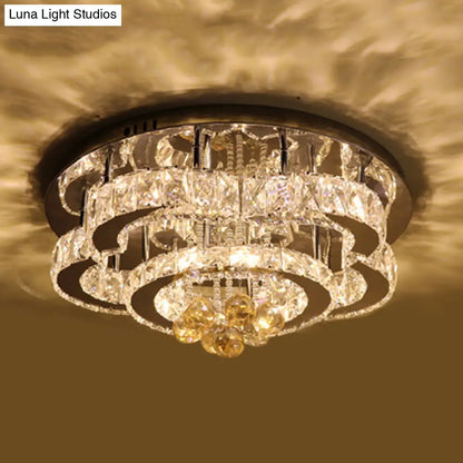 DecorBites™ DecorBites™ Modern 2-Tier LED Ceiling Flushmount in Crystal Chrome Square/Circle Design