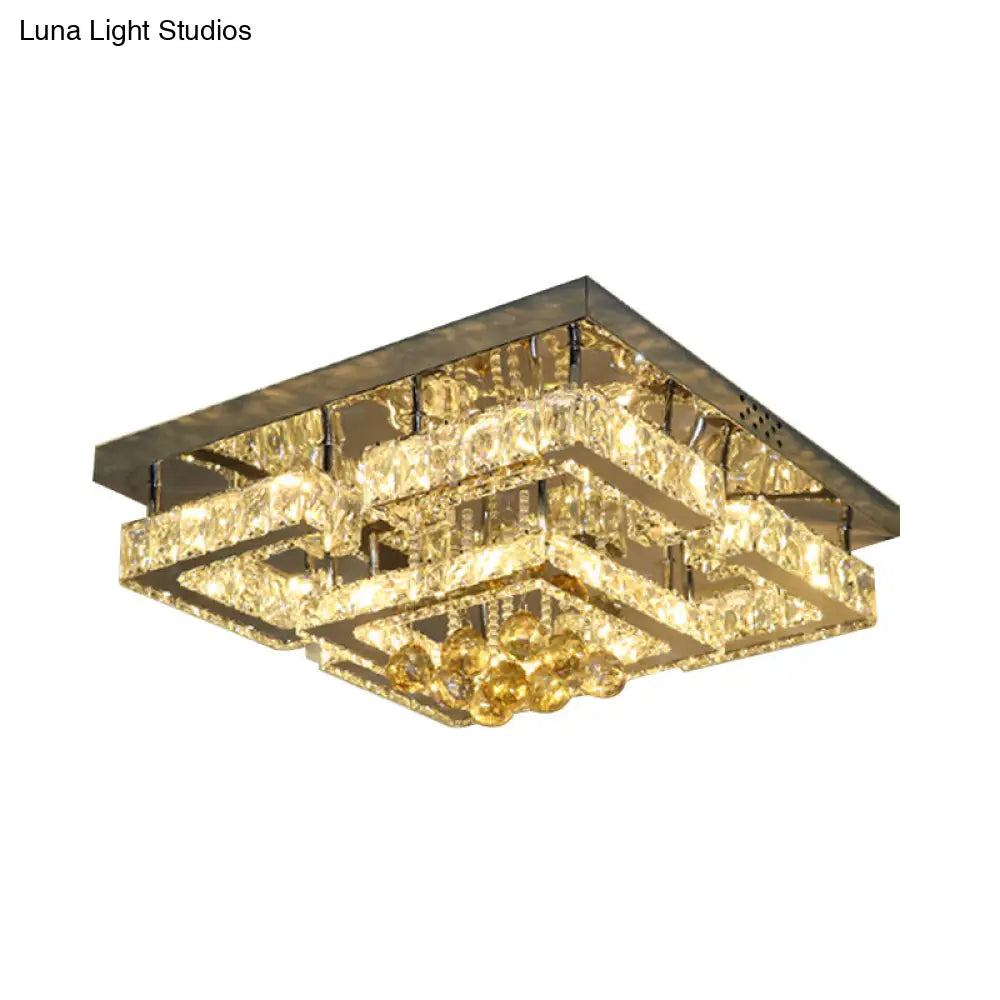 DecorBites™ DecorBites™ Modern 2-Tier LED Ceiling Flushmount in Crystal Chrome Square/Circle Design