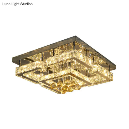 DecorBites™ DecorBites™ Modern 2-Tier LED Ceiling Flushmount in Crystal Chrome Square/Circle Design