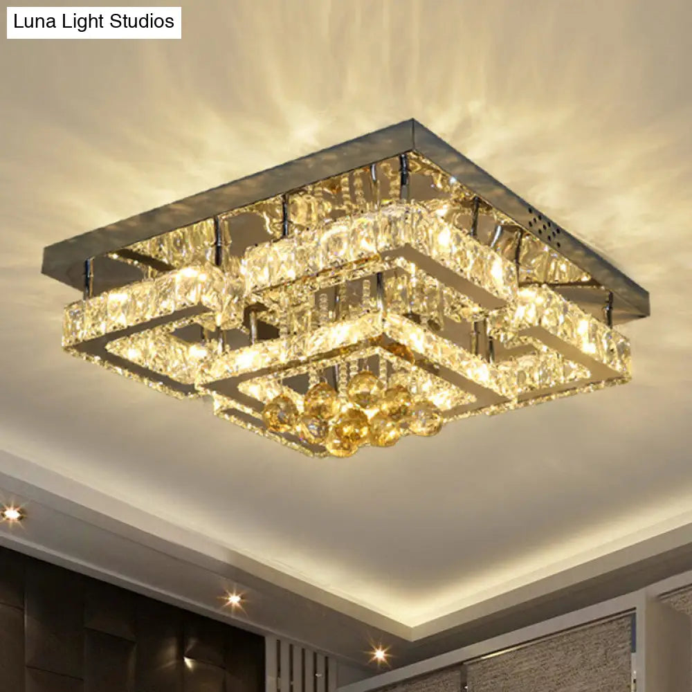 DecorBites™ DecorBites™ Modern 2-Tier LED Ceiling Flushmount in Crystal Chrome Square/Circle Design