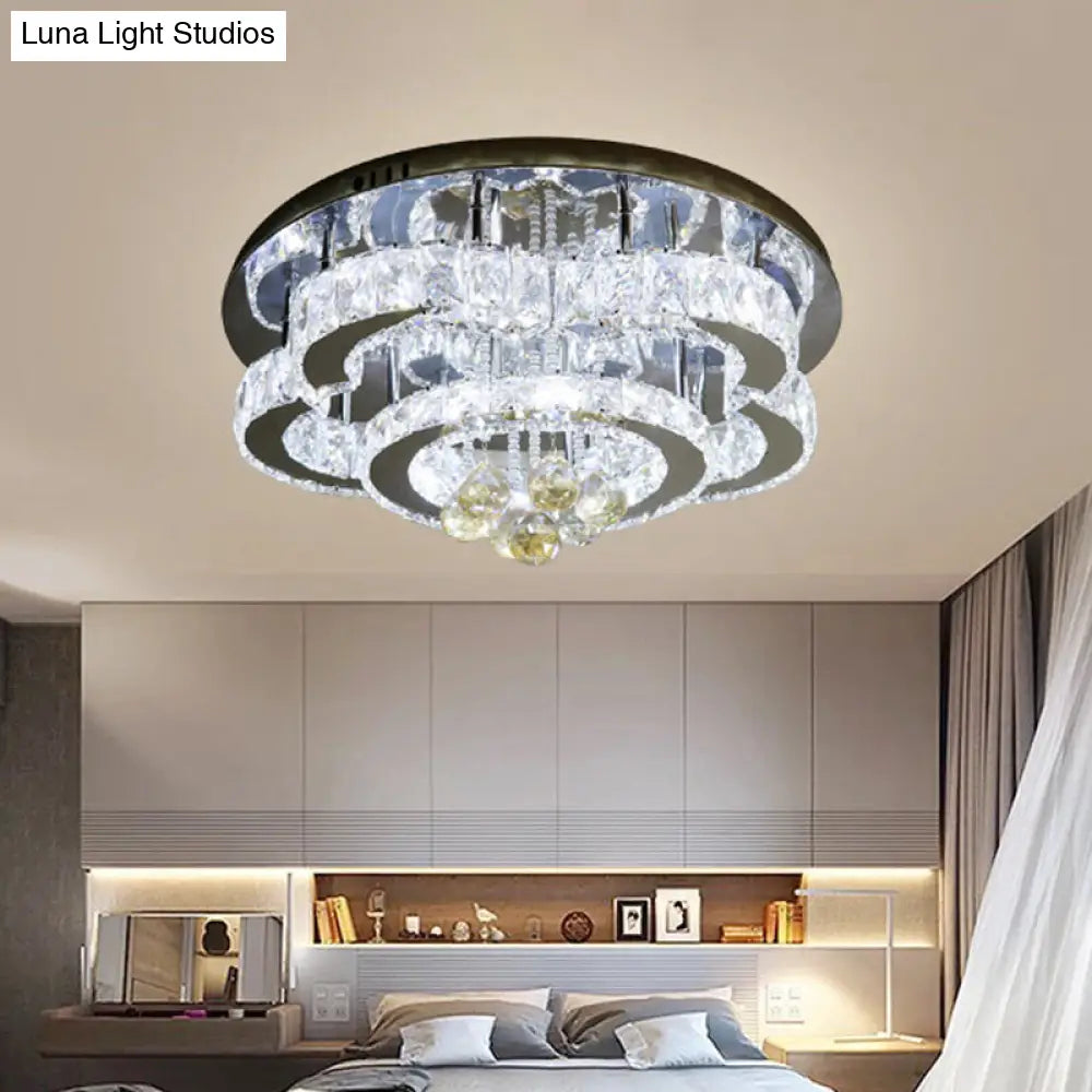 DecorBites™ DecorBites™ Modern 2-Tier LED Ceiling Flushmount in Crystal Chrome Square/Circle Design