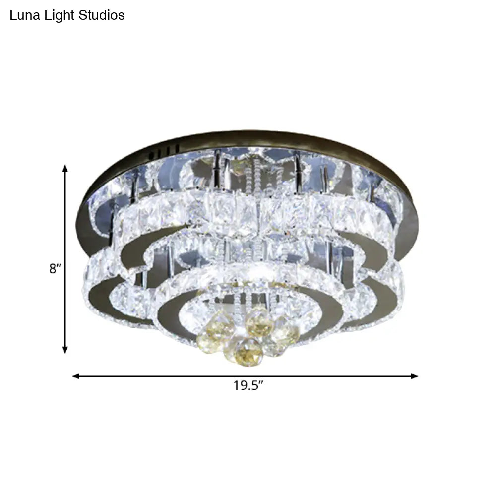 DecorBites™ DecorBites™ Modern 2-Tier LED Ceiling Flushmount in Crystal Chrome Square/Circle Design