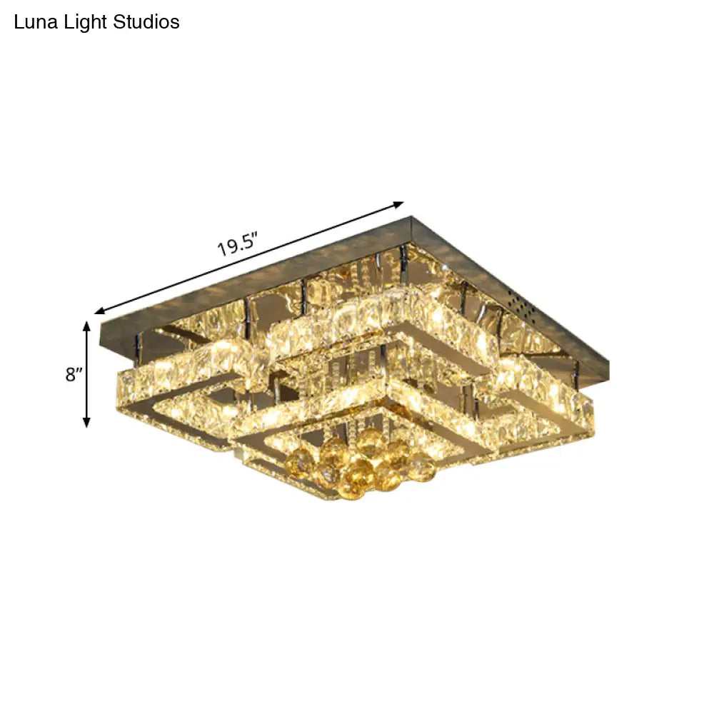 DecorBites™ DecorBites™ Modern 2-Tier LED Ceiling Flushmount in Crystal Chrome Square/Circle Design