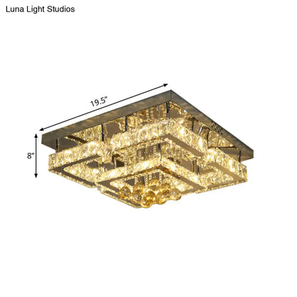 DecorBites™ DecorBites™ Modern 2-Tier LED Ceiling Flushmount in Crystal Chrome Square/Circle Design
