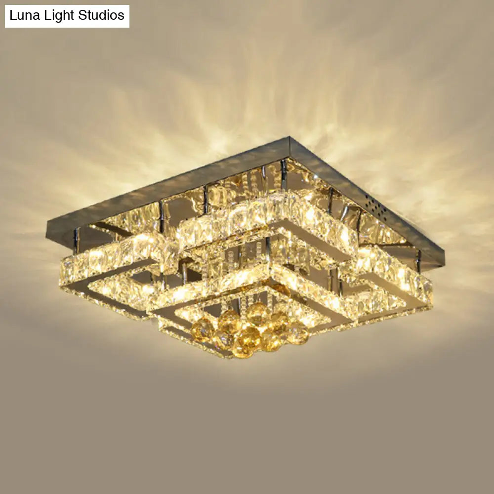 DecorBites™ DecorBites™ Modern 2-Tier LED Ceiling Flushmount in Crystal Chrome Square/Circle Design