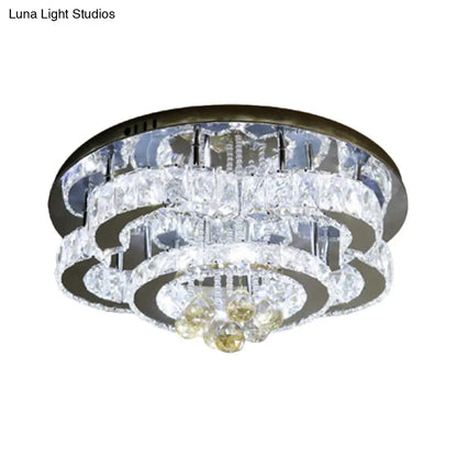 DecorBites™ DecorBites™ Modern 2-Tier LED Ceiling Flushmount in Crystal Chrome Square/Circle Design