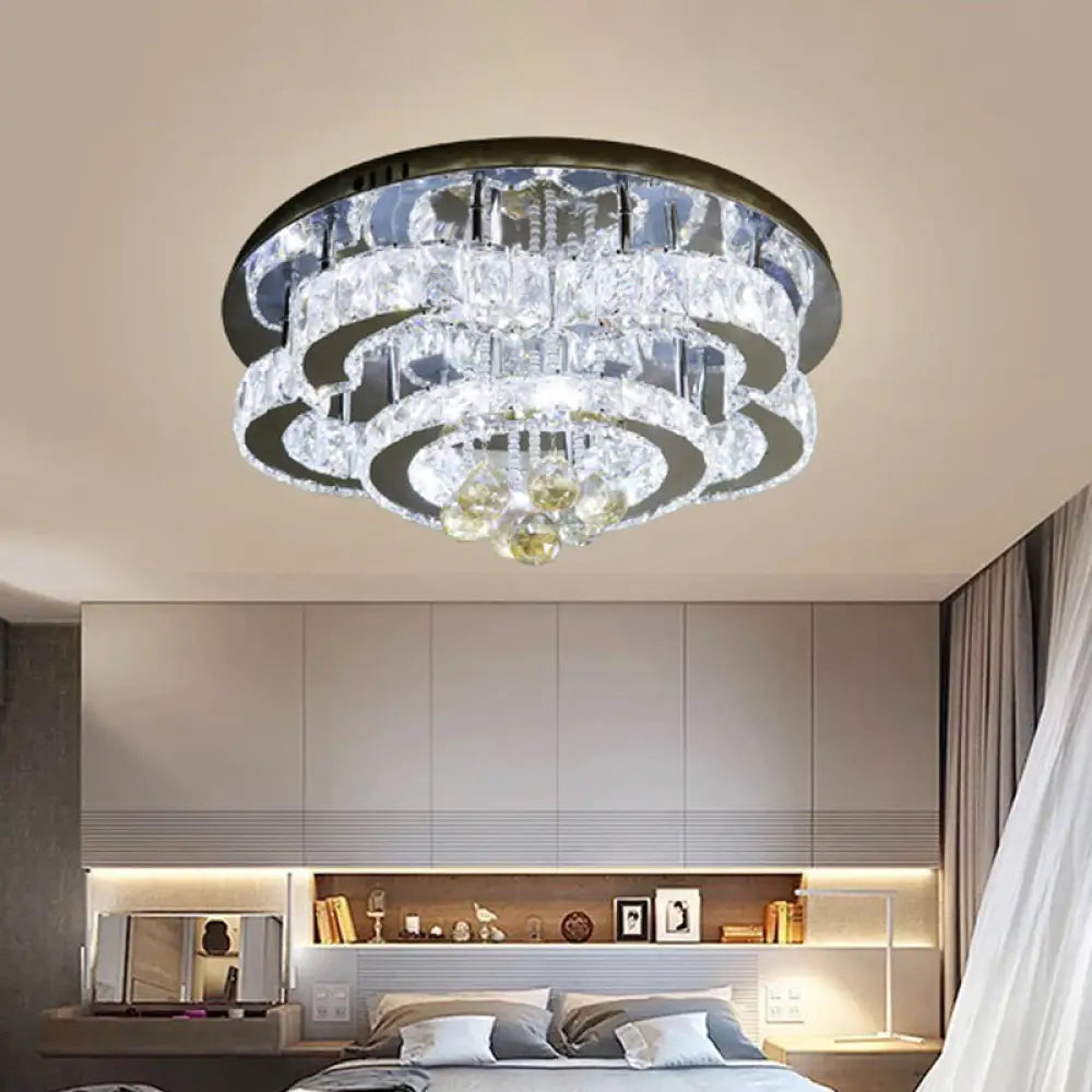 DecorBites™ DecorBites™ Modern 2-Tier LED Ceiling Flushmount in Crystal Chrome Square/Circle Design