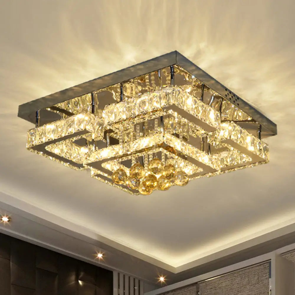 DecorBites™ DecorBites™ Modern 2-Tier LED Ceiling Flushmount in Crystal Chrome Square/Circle Design