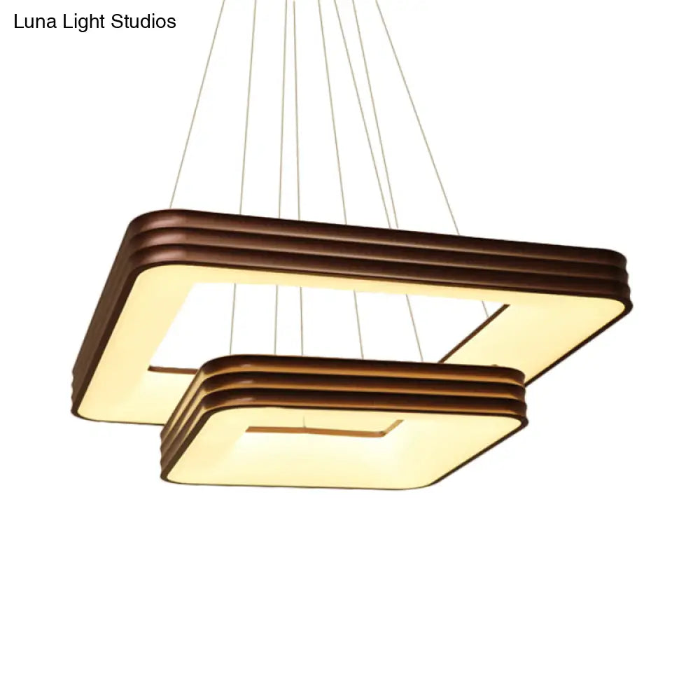 Lámpara de techo LED cuadrada moderna de dos niveles en metal marrón para sala de estar - Luz blanca/cálida/natural