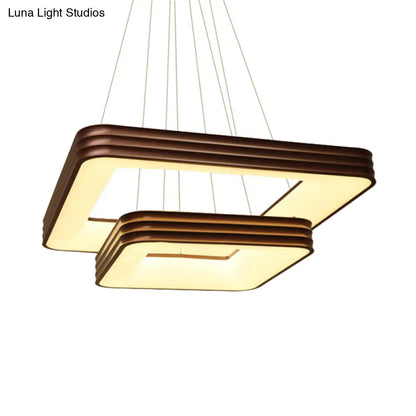 Lámpara de techo LED cuadrada moderna de dos niveles en metal marrón para sala de estar - Luz blanca/cálida/natural