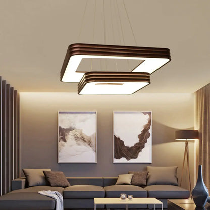 Lámpara de techo LED cuadrada moderna de dos niveles en metal marrón para sala de estar - Luz blanca/cálida/natural