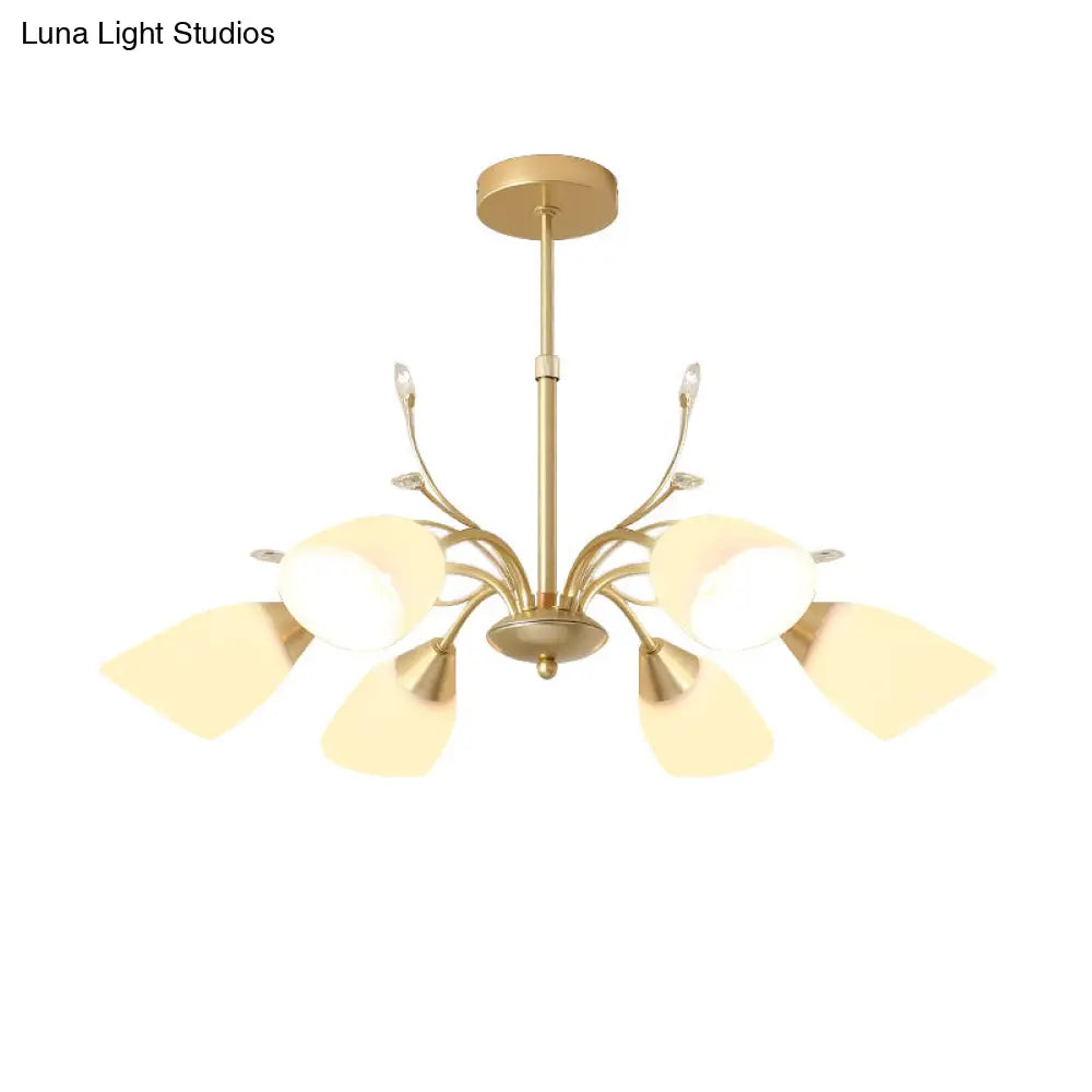 DecorBites™ Modern 3/6 Bulbs Gold Hanging Chandelier with White Glass Shade